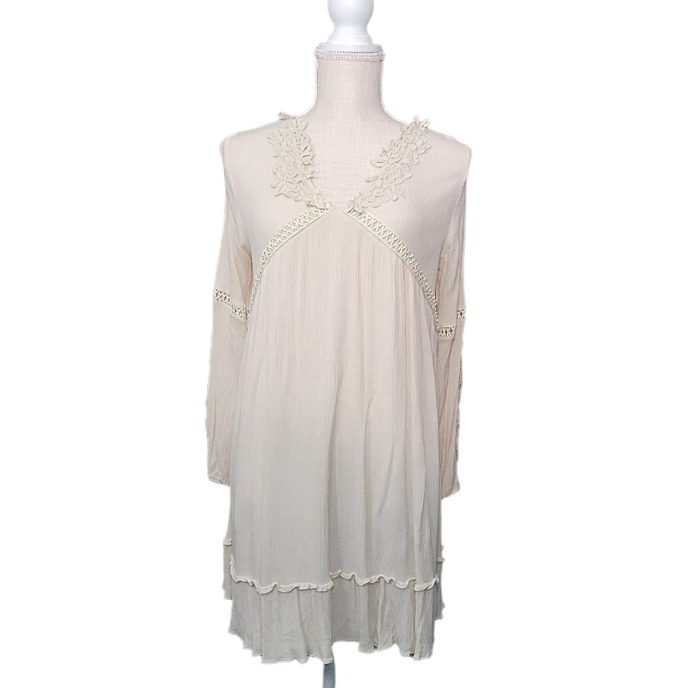 Tassels N Lace V Neck Off White Boho Dress Size Small NWOT